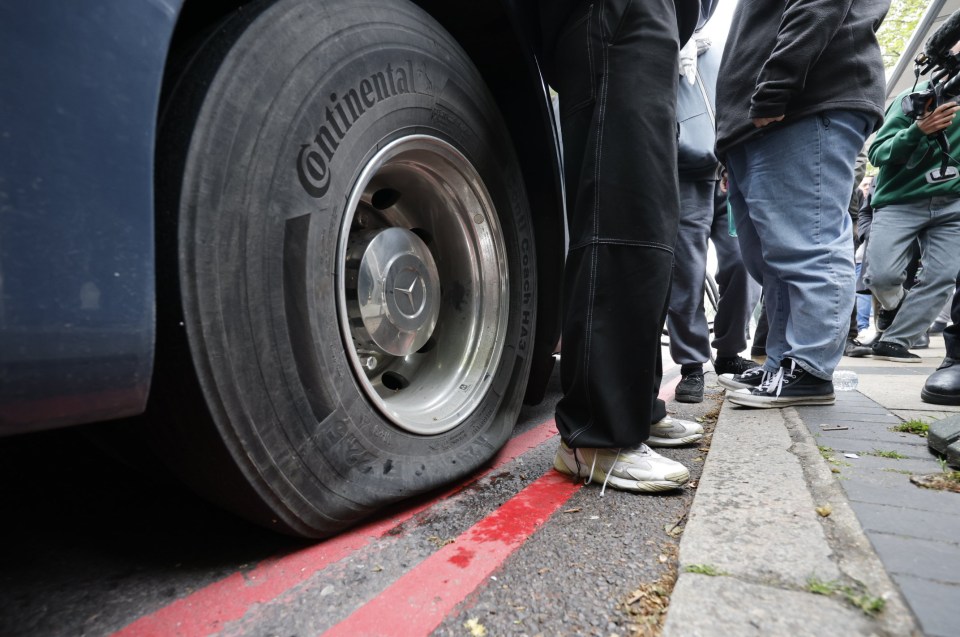 The coach’s tyres appear to have been slashed