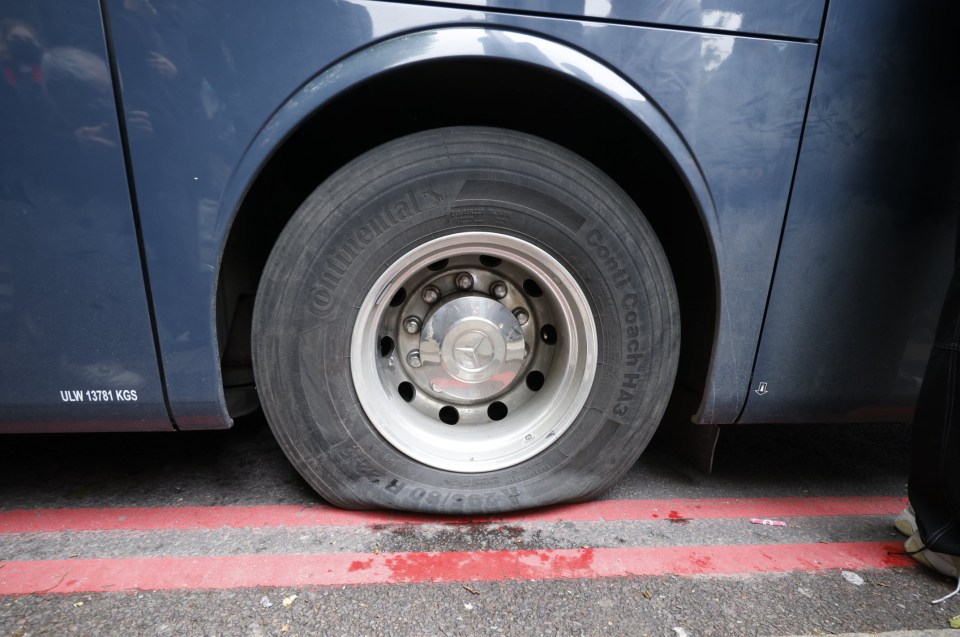 Migrants remain at the hotel after the coach’s tyres were slashed