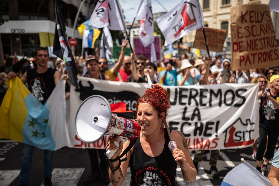 Thousands of people demonstrate against tourism policies on the island of Tenerife, Canary Islands, Spain