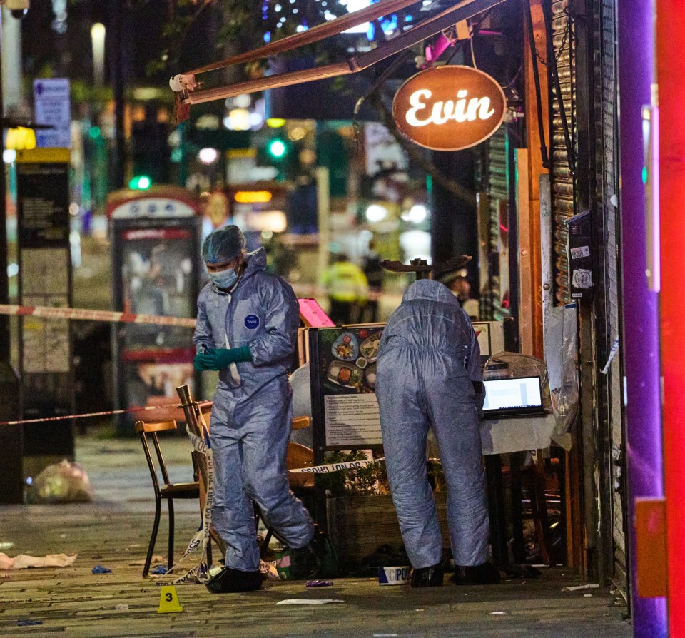 The three men, aged 26, 37 and 42, not known to the child, were sitting outside and were treated for gunshot wounds