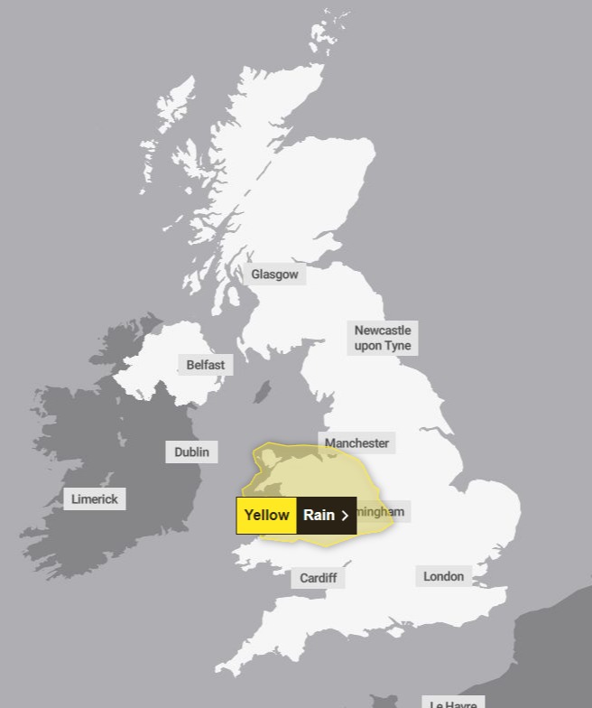 A yellow weather rain warning remains in place for parts of Britain today