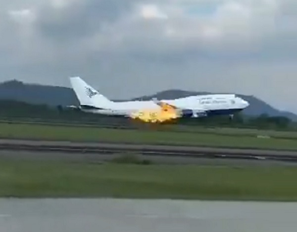 Flames were seen shooting out of the jet’s engine