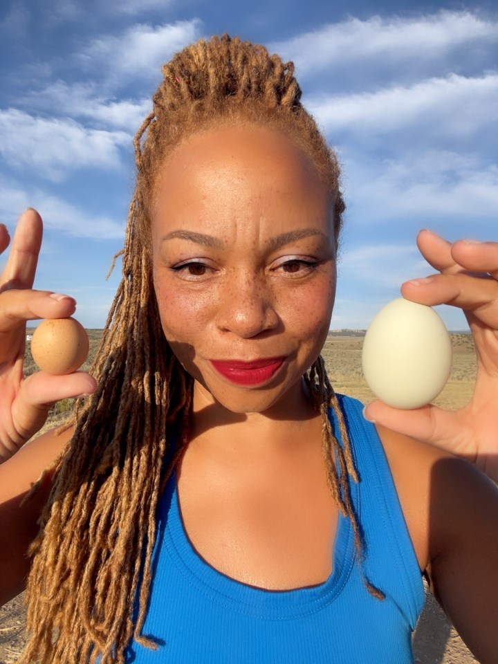 Zani has a chicken coop at her off-grid home in the New Mexico desert