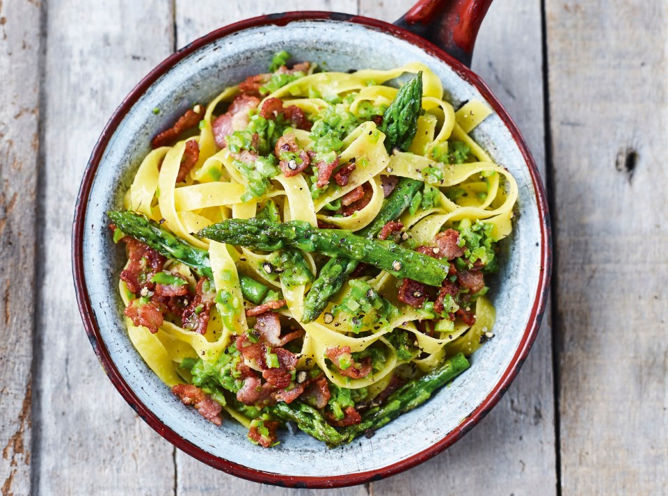 Miguel's Bacon & Asparagus Tagliatelle is creative and delicious