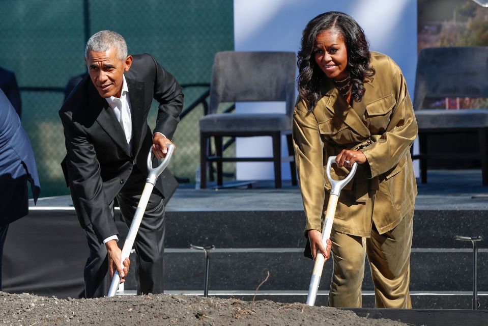 Former US President Barack Obama First Lady Michelle Obama during groundbreaking ceremony for the Obama Presidential Centre