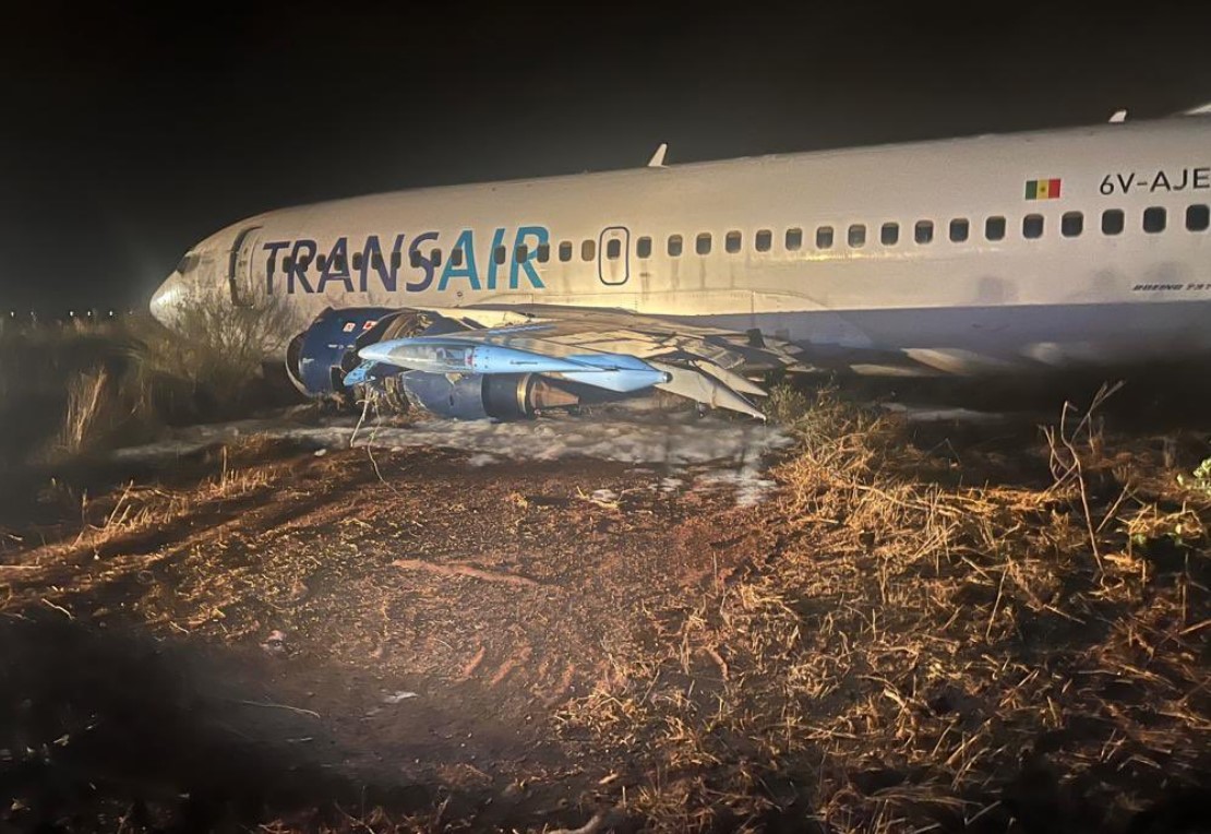 A video shows the plane off the runway in Senegal