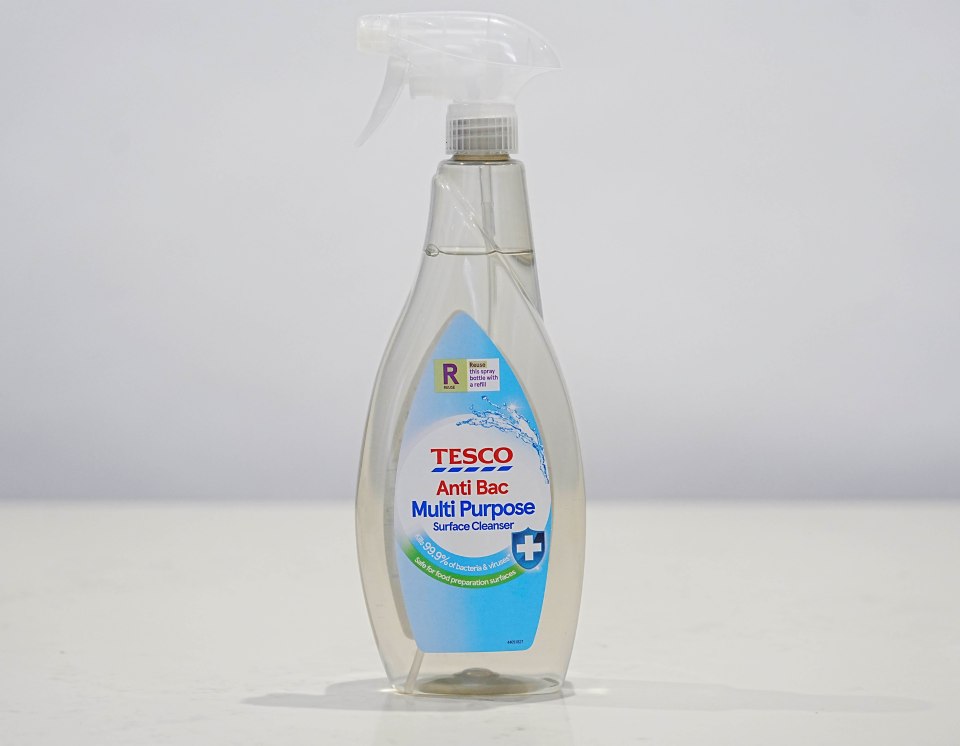 The Tesco spray had a strong chemical smell – like toilet cleaner – and left streaks when used on a metal surface