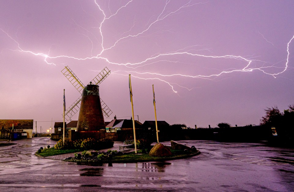 Lightning by Medmerry Mill, Selsey, in West Sussex