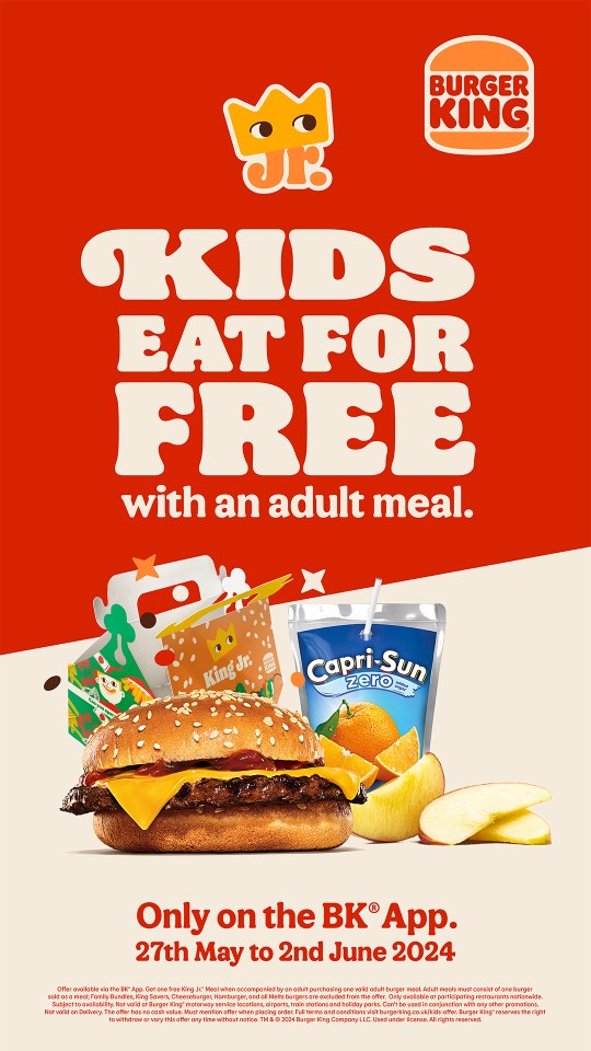 Burger King is launching a “Kids Eat Free” campaign from tomorrow