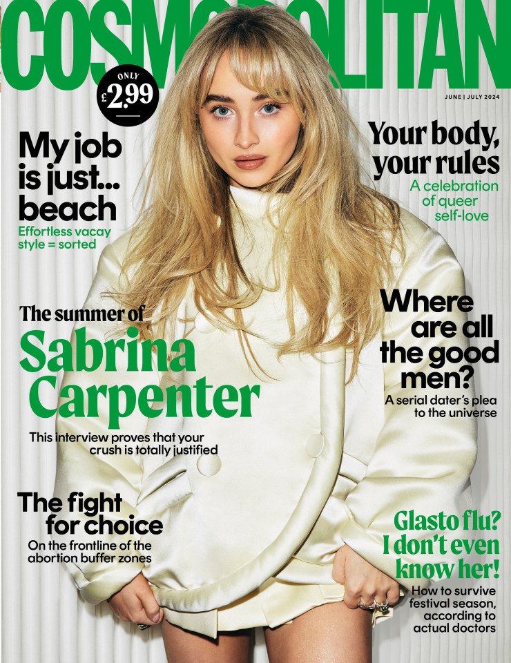 Sabrina Carpenter, is Cosmopolitan UKs cover star for the new June/July issue, on sale from Tuesday 21st May., ,  , , Please note, the below press release and images are under strict embargo until 00:01 [BST] tomorrow, Friday 17th May., ,  , , In addition to the embargo, we kindly ask you adhere to the following usage terms:, ,  , , Run the Cosmopolitan UK June/July front cover with the images at all times. You can download the cover and images HERE. Please use branded photos for any online coverage  non-branded photography is fine for print. , Please note, these images must only be used alongside the quotes in the below press release and are not to be used out of context. Credit the cover and pictures as courtesy of Cosmopolitan UK, and please ensure the pictures are not cropped or altered in any way, Please credit Brendan Wixted/ Cosmopolitan UK for photos, Please credit Cosmopolitan UK in the first two paragraphs and, for online usage, hyperlink the credit to: //www.cosmopolitan.com/uk/sabrina-carpenter, State the June/July issue of Cosmopolitan UK is on sale from Tuesday 21st May, Warrant there will be no derogatory, defamatory or negative reference made to Cosmopolitan or anyone featured in the release and pictures,