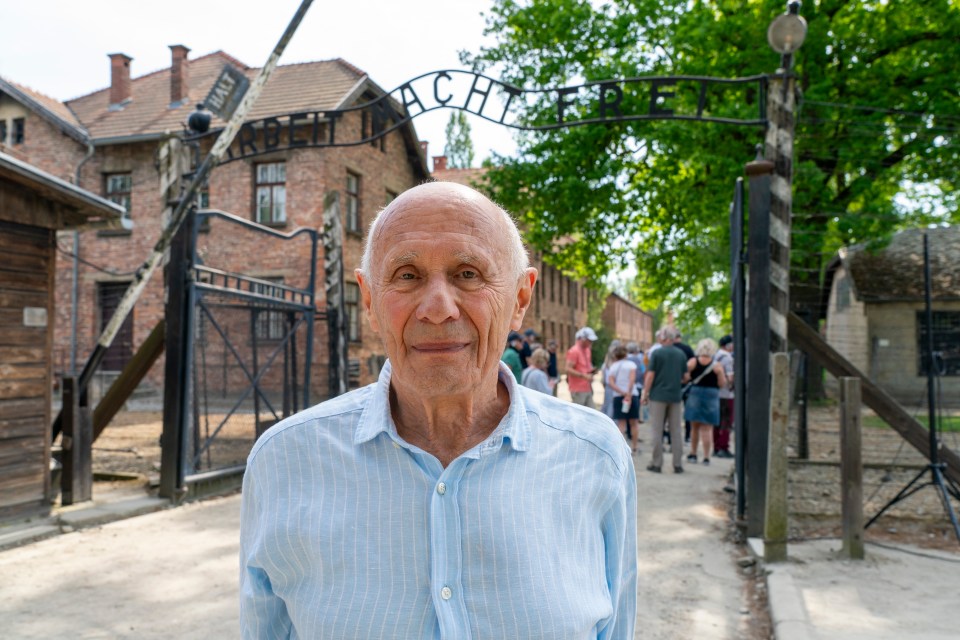 Peter Lantos from North London at Auschwitz where he was one of the few Jews to survive