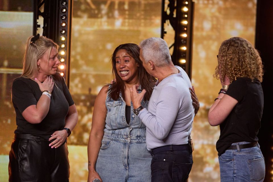 Bruno Tonioli rushed on stage to hug the delighted vocalist