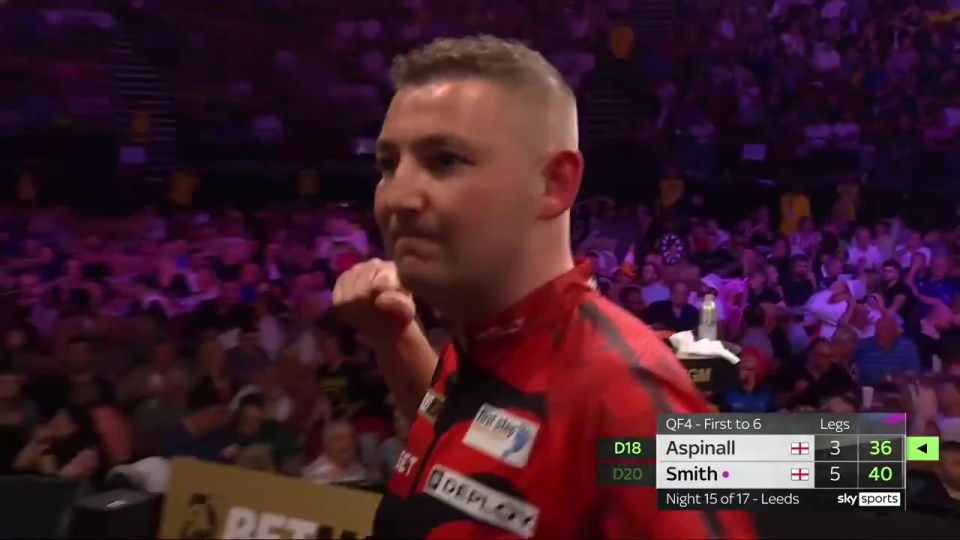 Nathan Aspinall was left furious after missing the double 18 with three darts