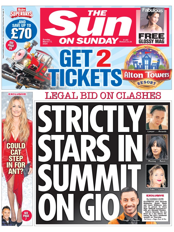 The Sun's front page exclusively revealed the Strictly stars in a summit on Gio