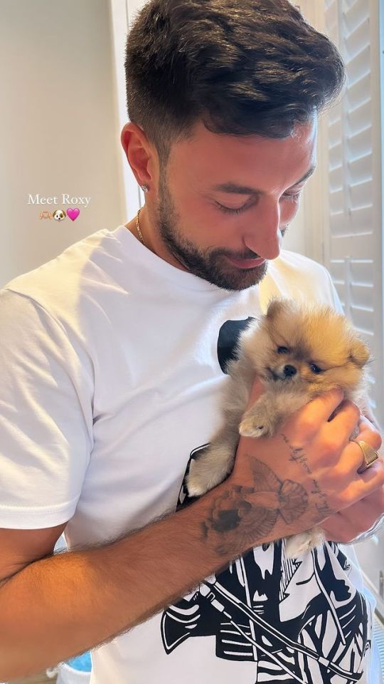 Giovanni Pernice cradles his new puppy