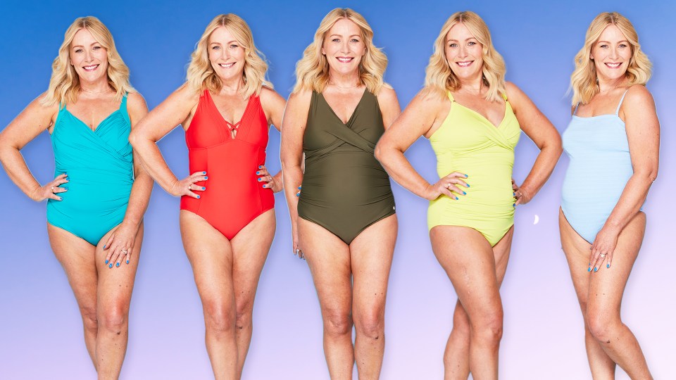 Mid-size fashion influencer and mum-of-three Samantha Riley tries several sucky-in swimsuits