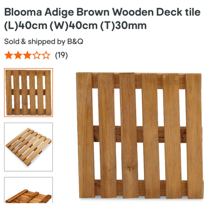 The wooden deck tiles are normally sold for £6