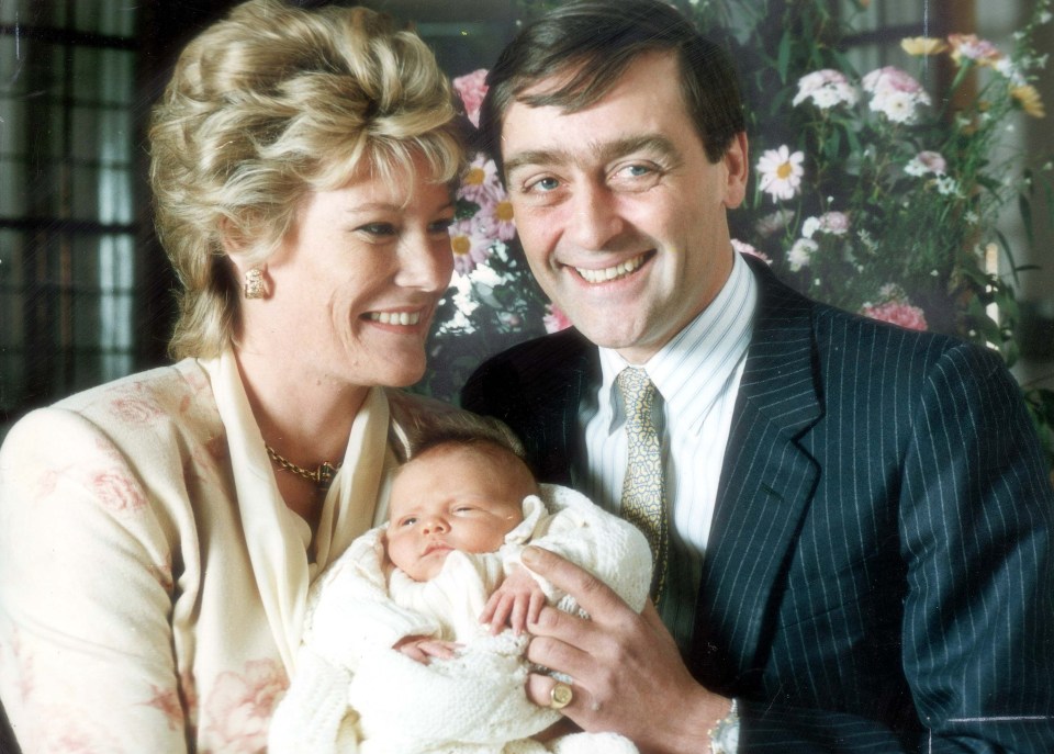 Newborn Hugh in 1991 with his parents the Duke and Duchess of Westminster