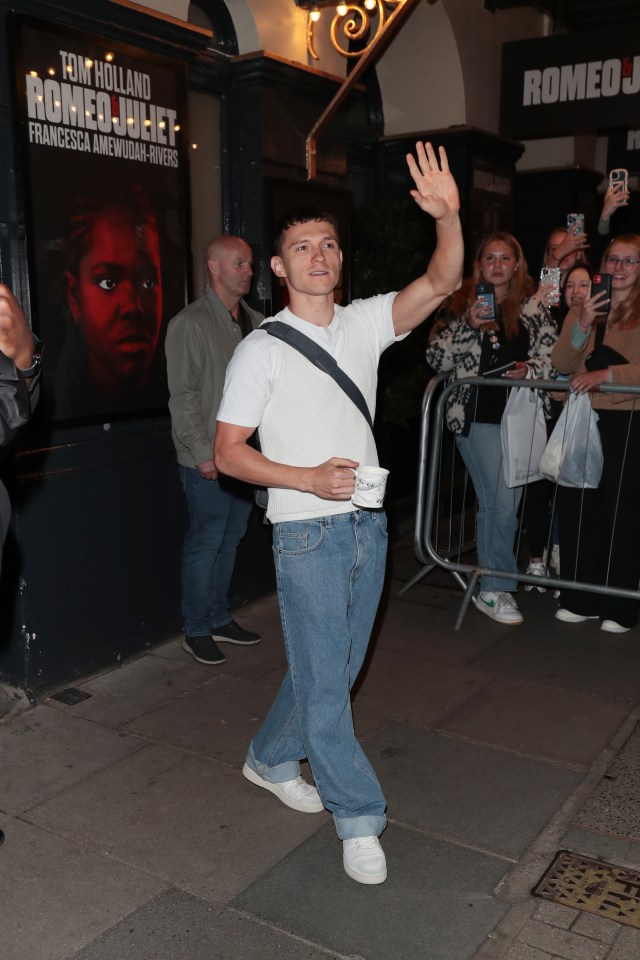 Actor Tom Holland receives a warm reception from enthusiastic fans as he exits the Duke of York’s Theatre following his captivating performance in 'Romeo & Juliet'