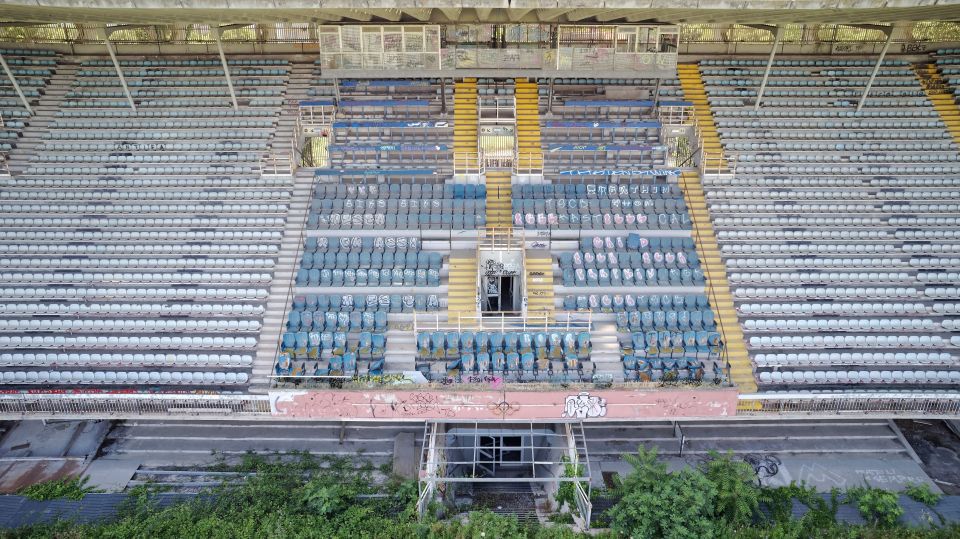 The stands of the stadium are crumbling