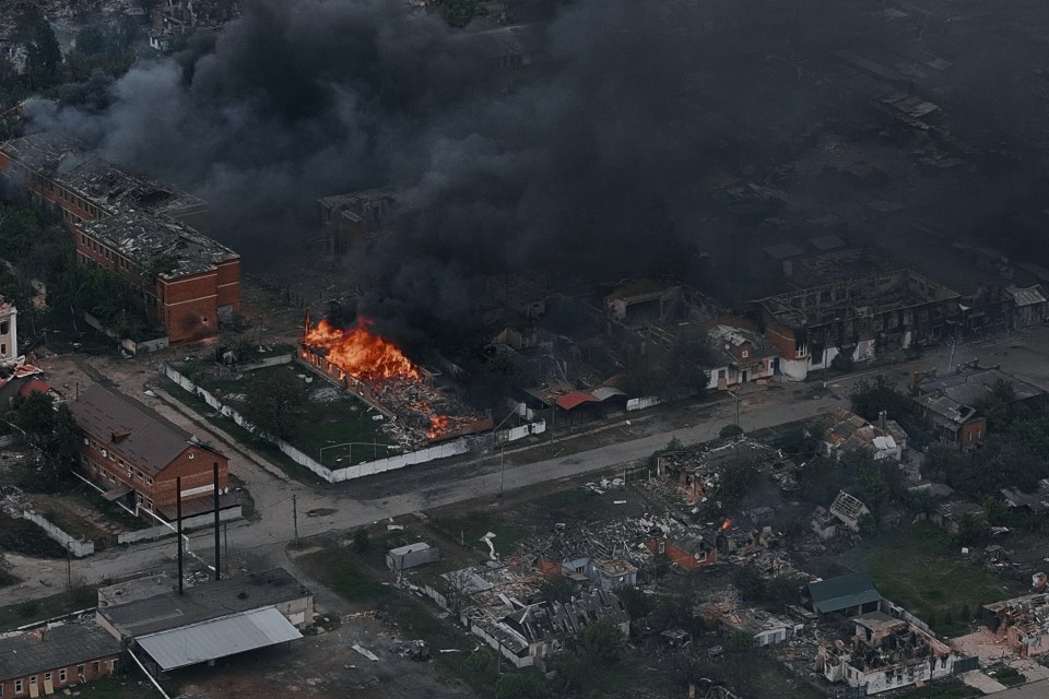 Putin's spokesman said he was open to dialogue to achieve its goals, here smoke rises from the Ukranian boarder city of Vovchansk