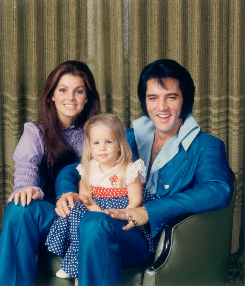 Elvis, Priscilla and baby Lisa Marie at their home in 1970