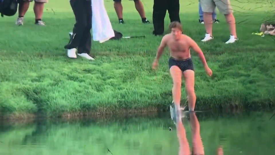 A golf fan stripped off and jumped into the lake at Valhalla Golf Course