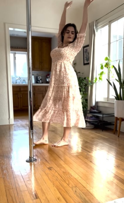 Nava showed off her pole as she danced around her living room