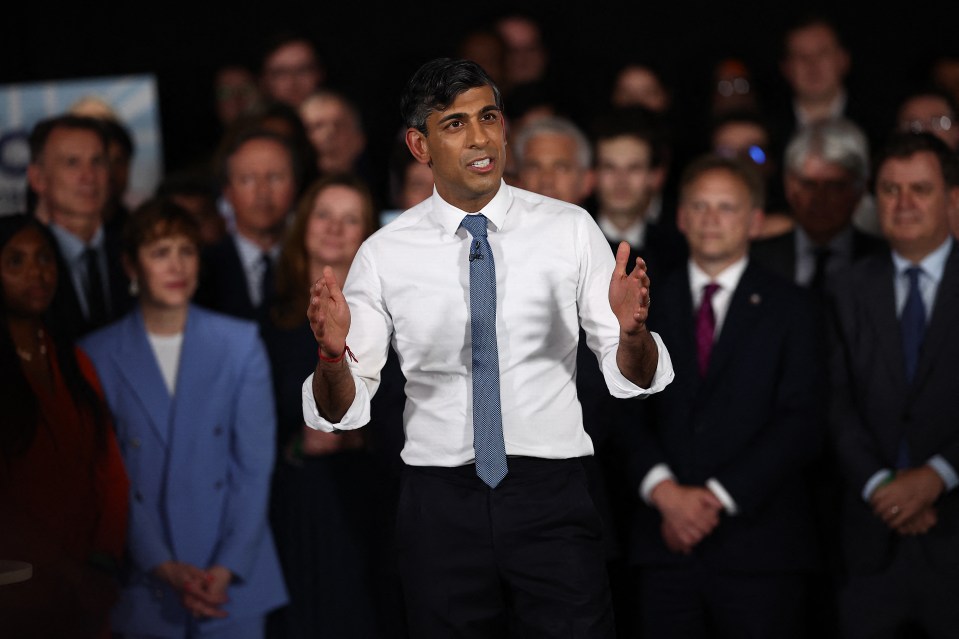 Rishi Sunak speaks during his first general election campaign event where he praised the party faithful