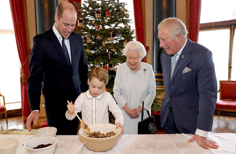 The experts shared how the royals often do 'set piece portraits' for the public, like this shot of George mixing a Christmas pudding with William, Charles and the late Queen