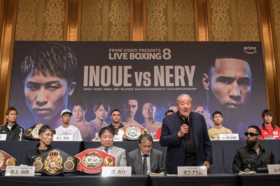 Bob Arum (standing) claims Inoue is the best fighter he has worked with