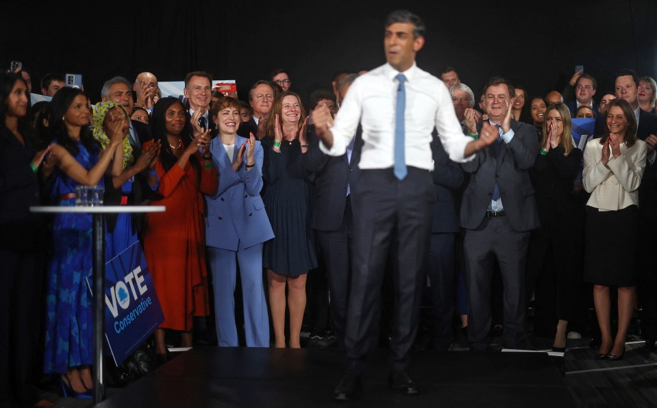 Rishi Sunak at the launch of the Tory election campaign in May - with Cabinet Ministers standing behind him