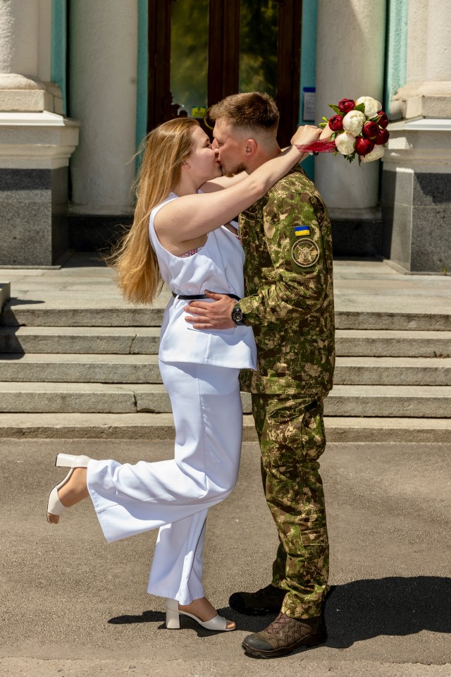 The brave Ukrainian soldier says everyone he knows is getting hitched fearing they may never get the chance otherwise