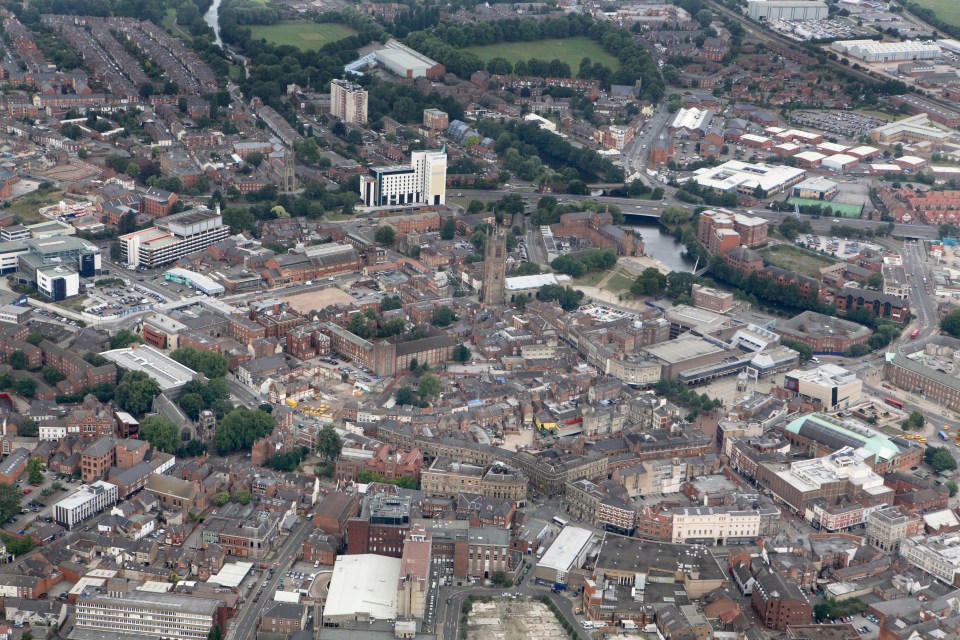 An aerial view of Derby city centre