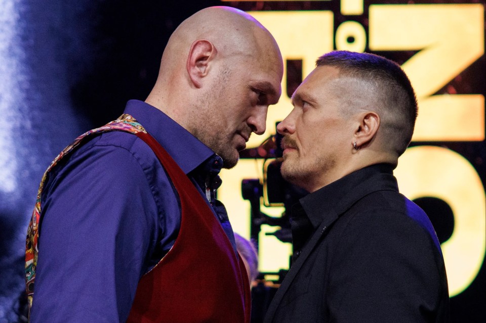 Tyson Fury facing off with Oleksandr Usyk