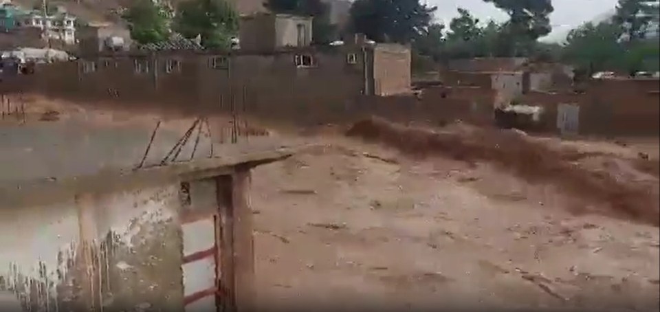 Torrents of water are seen inundating roads