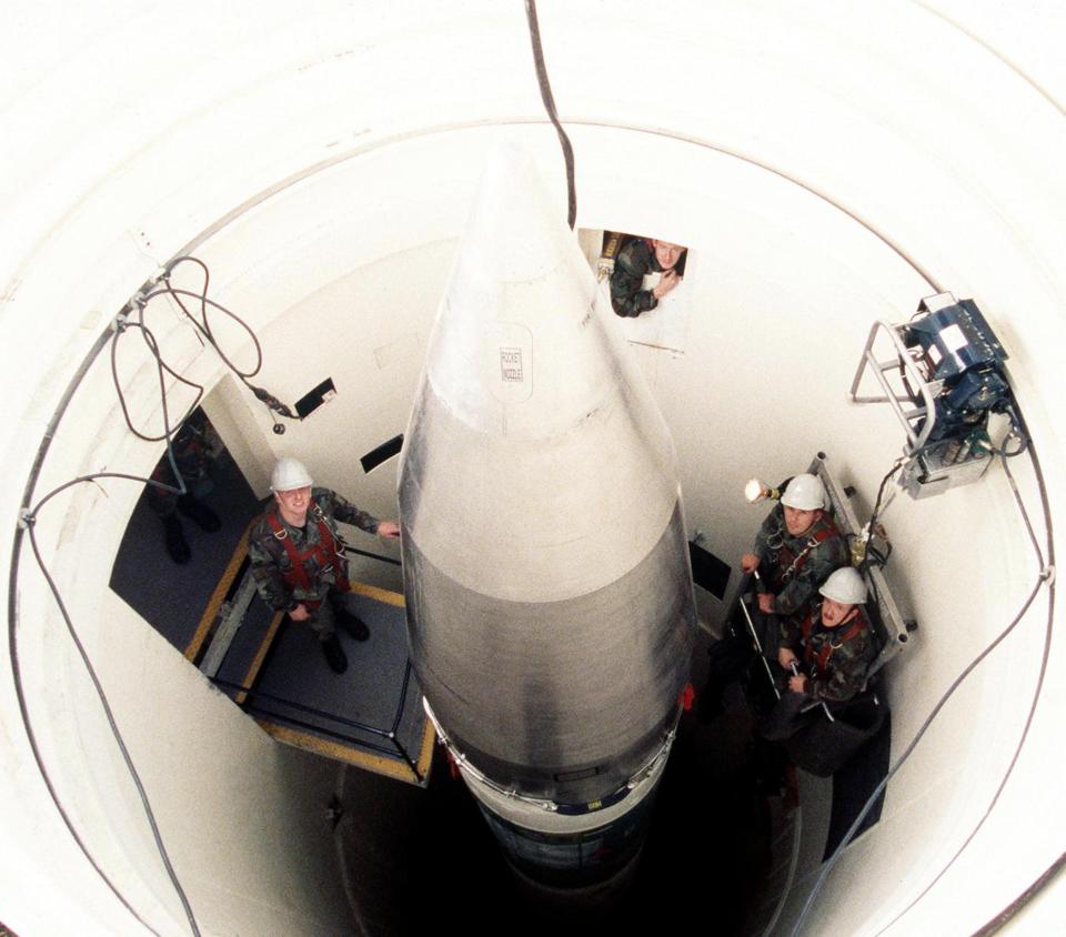 A LGM-30G Minuteman III intercontinental ballistic nuclear missile in the launch silo at Malmstrom Air Force Base