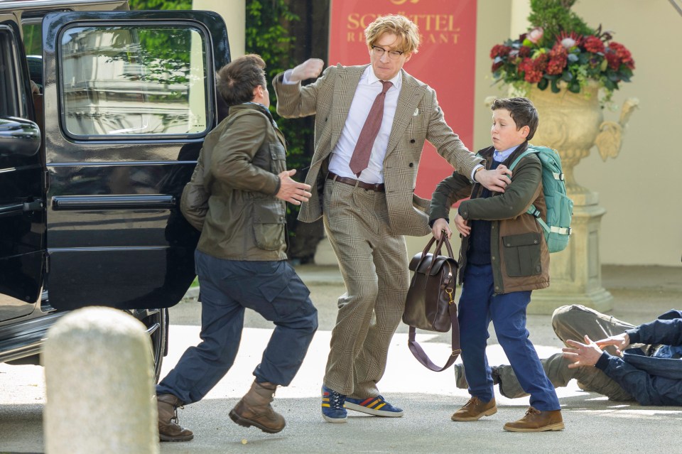 Domhnall was spotted throwing a punch during the filming