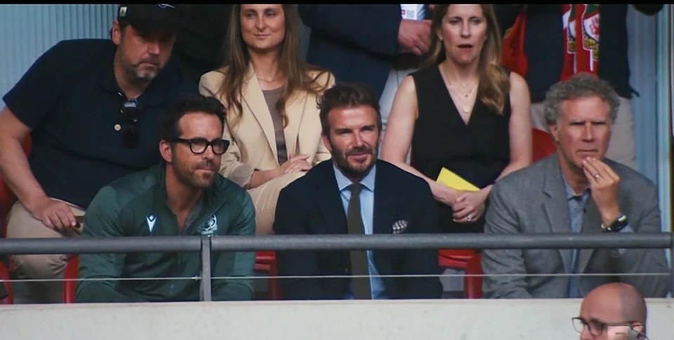 Will pictured with Ryan Reynolds and David Beckham at Wembley in May 2022, watching Wrexham lose to Bromley in the FA Trophy Final