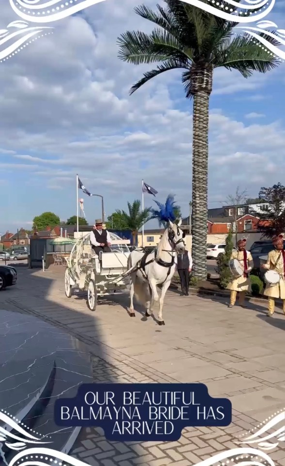 The bride arrived in a horse-drawn carriage