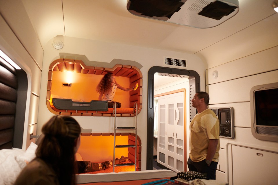 Bunk beds inside one of the Star Wars Hotel's bedrooms