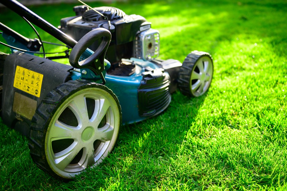 Mower grass equipment in backyard on a sunny day.