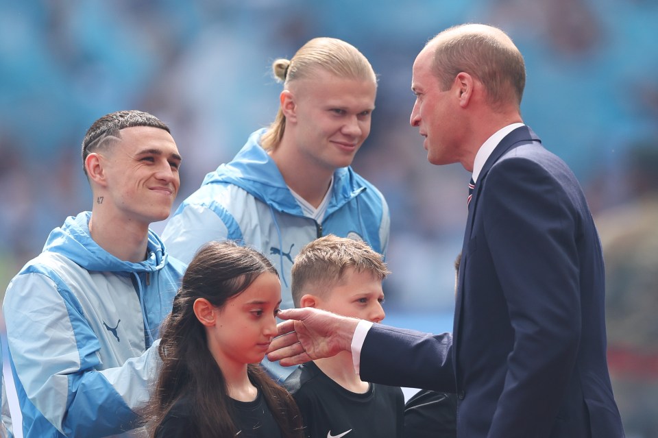 Prince William shook hands with Phil Foden and Erling Haaland before the FA Cup Final