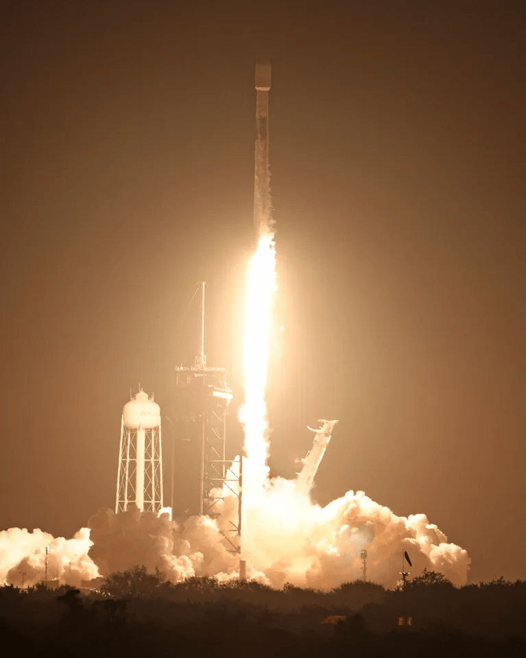 A SpaceX Falcon 9 rocket lifts off from a launch pad in Florida, US in February