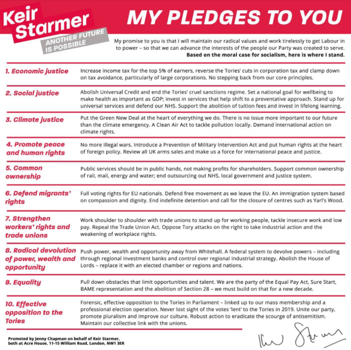 The 10 pledges Sir Keir made in 2020 when running for party leader