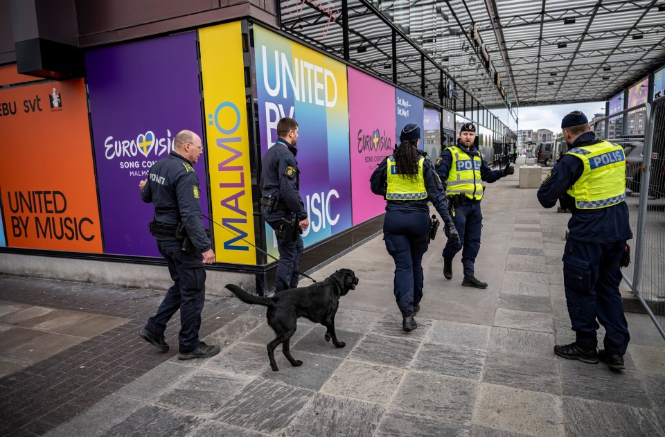 Security are on high alert at the huge venue in Malmo after nine protesters were warned about their behaviour with one arrested for having a knife