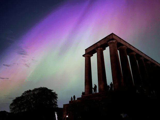 The Northern Lights over the National Monument in Edinburgh earlier this month