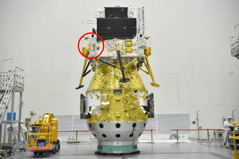 A 'previously undisclosed' four-wheeled object is seen strapped to the side of the Chang'e-6 lander, scheduled to touch down on the Moon next month