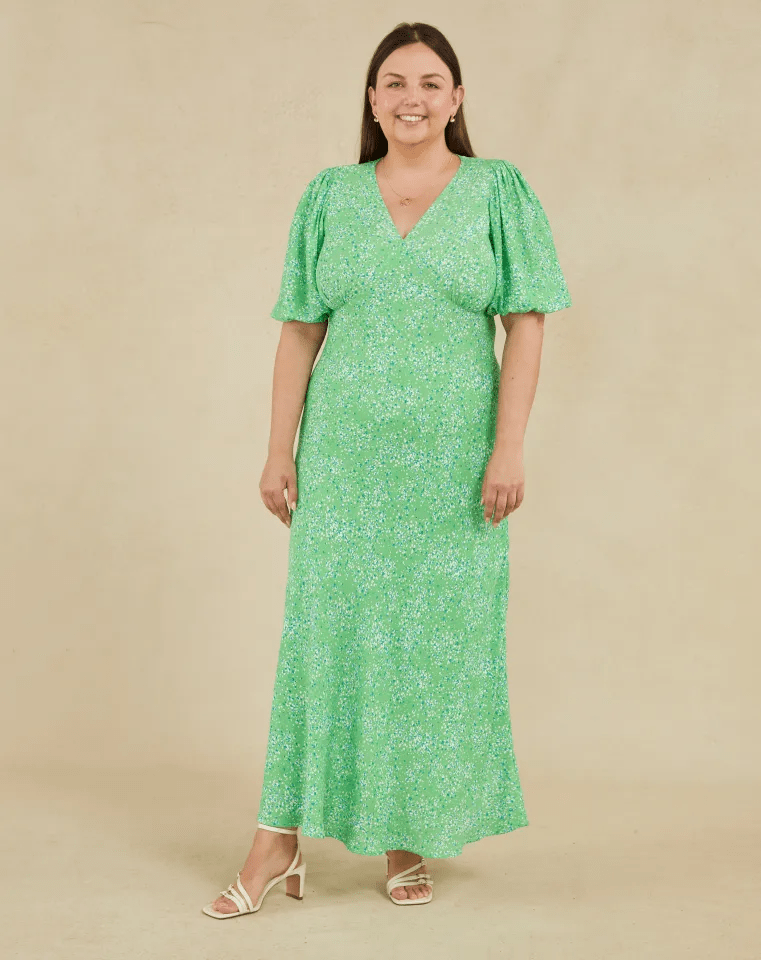 The Katie dress is made from a beautiful lime green ditsy print.