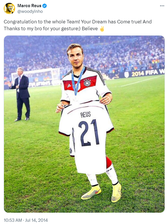 Mario Gotze paid tribute to his close friend after his heroics in Brazil